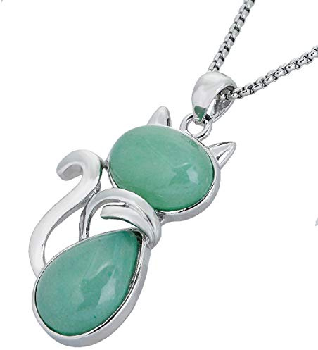 mookaitedecor Femme Collier Pierre Pendentif Chat Cristal Alliage Bijoux Fantaisie Plaqué Argenté avec Chaîne