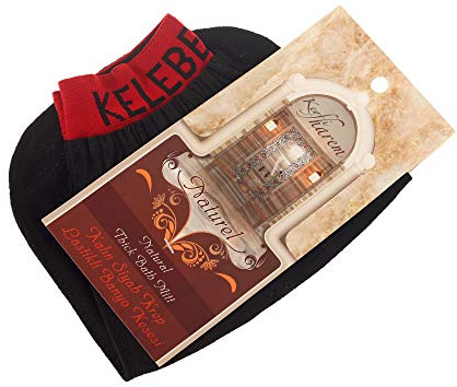 Kese Peeling-Handschuhe für türkisches Bad, Hamam, Peeling, mit Anleitung (evtl. nicht in deutscher Sprache), schwarz, dicker Badehandschuh mit elastischem Handgelenk.