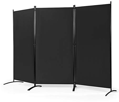 COSTWAY Rumsavdelare, paravent 4 delar, vikbar, skiljevägg, väggparaply av metall och polyester, integritetsrum, avdelare inomhus för hem, kontor, terrass 260 x 183 cm (svart, 3 delar)