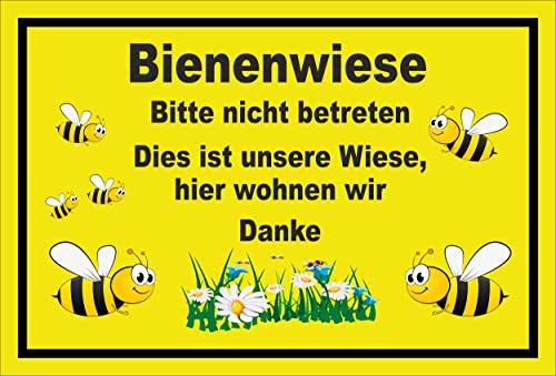 Melis-Folienwerkstatt Schild Bienenwiese - Bitte Nicht betreten – 30x20 cm – 3mm Aluverbund – mehrere Größen/Materialien
