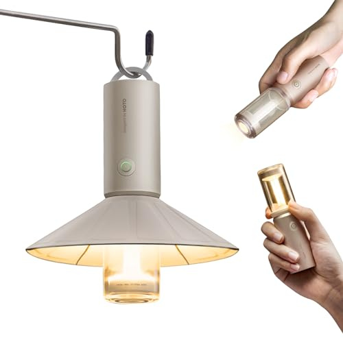 HOTO Electric Camping Lantern, Rechargeable Flashlight Torch 180 Lumens, 3 Modes, Detachable Lampshade, Hidden Hook, 8-50h Lasting, 3100mAh Battery, USB-C Charging, Ideal for Emergency/Hiking/Climbing