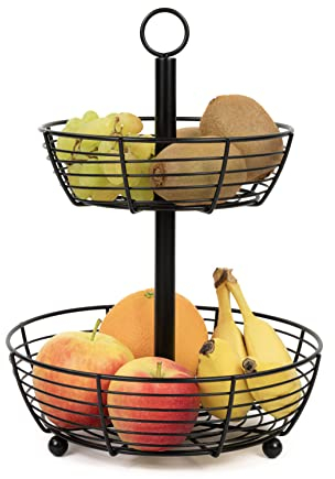 Auroni Etagere Infinite 2 Etagen großen runden Obsttellern zur Präsentation - stilvoller Obstkorb - 2 stöckige Obstschale- H= 33 cm D= 24 cm