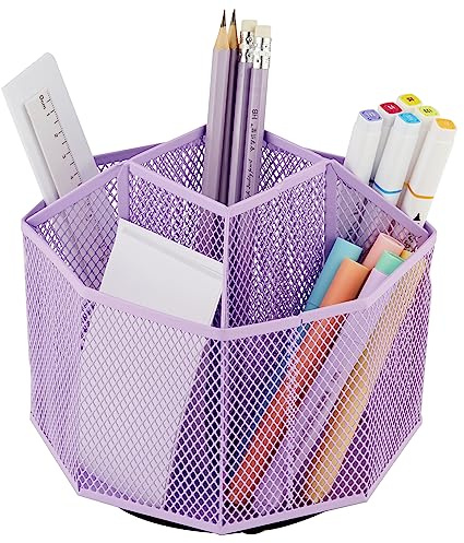 Annova Schreibtisch-Organizer aus Netzstoff, drehbar, mit 5 Fächern, für Süßigkeiten/Stifte, Büro, Kunstbedarf, Aufbewahrung, Klassenzimmer, Zuhause (Hellviolett)