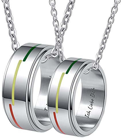 KnSam Partner Kette in Edelstahl, 8MM Ring Anhänger Spinner LGBT Gravur Ich Liebe Dich Paar Kette 2pcs, Silber, Damen 54 Herren 62, 60cm & 50CM Länge