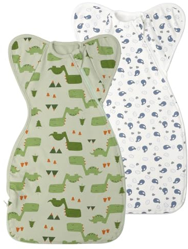 Knirose Arms Up Baby Sleep Sack Swaddle - 2 Pack Cotton Transitional Swaddle Blanket for Newborns 0-3 Months, 3-Way Wear for Snug Fit, Calms Startle Reflex, Easy Diaper Changes
