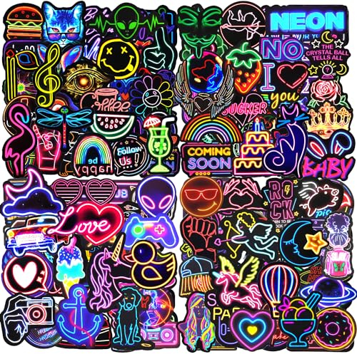 Pegatinas 200 Stickers Neon Bonitas y Chulos, Impermeable Vinilo Pegatinas para Scrapbooking Journaling Botella Agua Tablet Ordenador Portatil Diario Skateboard Maletas Bicicleta Moto Patinete etc