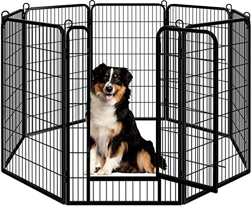 Yaheetech Heavy Duty Dog Pen Indoor/Outdoor, 8 Panels, 71x120 cm W/H, Black | Reinforced Puppy Pen, Multiple Sizes, Flexible Layouts, Simple Setup, Garden, Yard & Camping, for Small to Large Dogs