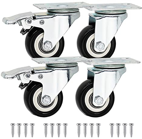 LMS Data Heavy Duty Castors Wheels - 4 Pack 50mm Castor Wheel Screws Set up to 200 KG Weight Moving- Black Quiet Swivel Trolley Wheels for Furniture, Bed (Nickle Castor - WIth 2 Brakes)