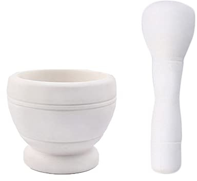 Set mortaio e pestello, macinino per spezie, paste, condimenti, macinino da cucina (Bianco)