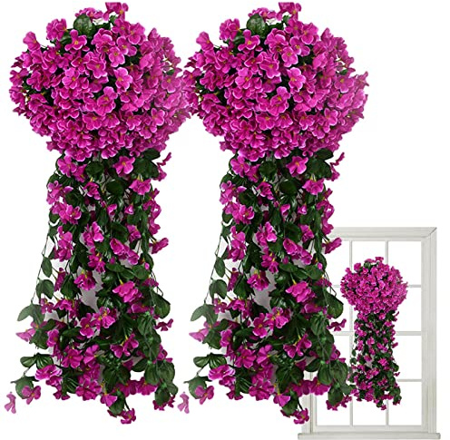 Voiakiu Glycine Artificielle Vigne Violet Ivy Fleurs, 2 Paquets Fleurs Artificielles Suspendues Plan-tes, Fleurs Artificielles pour Extérieur Maison Mariage Jardin/Cour Décoration Florale