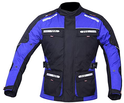 NORMAN Veste de moto imperméable en textile avec réflecteurs blindés CE pour homme, bleu, XL