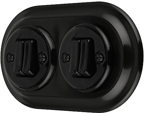 Unterputz Porzellan Retro Doppelschalter, 2-fach, All-in-One, Serie PR1 schwarz