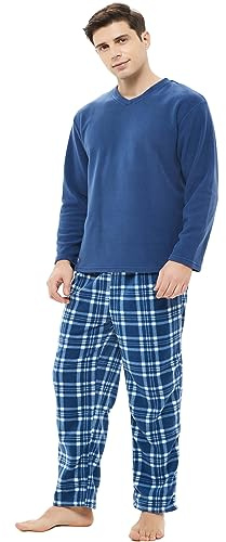 iceBoo Ensemble de pyjama en polaire pour homme avec col en V, manches longues et bas à carreaux avec poches latérales