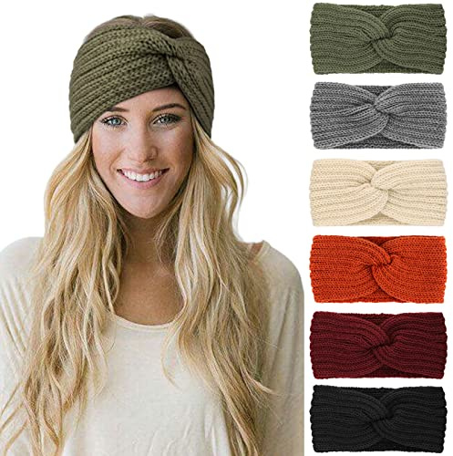 DRESHOW 6 Pièces Bandeau Cheveux pour Femme Bandeaux Hiver Serre-Tête Tricoté Oreille Réchauffeur Chaud Noué Bande Elastique Cheveux
