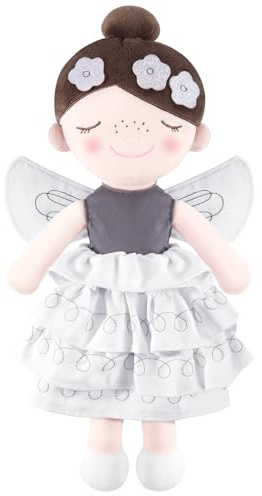 GAGAKU Weiche Stoffpuppe 40cm Schutzengel Puppen, Taufgeschenk für Baby Mädchen mit Flügeln Kuscheltier Glücksbringer für Kinder im Alter von 3-5 Jahren - Blumenprinzessin