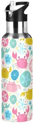 Sevdomey Marine Life Pattern Water Bottle with Straw Lid 32 oz,Stainless Steel Vacuum Insulated Water Bottle for Sports Cycling Hiking Gym School Home