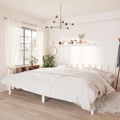 Sufrk Estructura de Cama de Madera Maciza de Pino Blanca 200x200 cm, Base Tapizada, Bases para Camas, Estructura de Cama