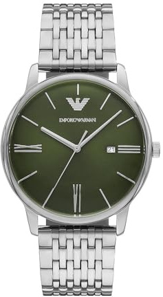 Emporio Armani herrklocka, kvartsurverk och 42 mm boettstorlek med armband i rostfritt stål, läder eller silikon,Gråmörk,42MM