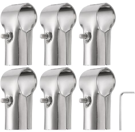 sourcing map 6Pcs 180 Degree Structural Pipe Connectors 2 Way End Rails Clamp with Wrench Stainless Steel Corner Pipe Fittings for DIY Shelf Garden Support 1.3/1.2 Fit Pipe Dia, Silvery