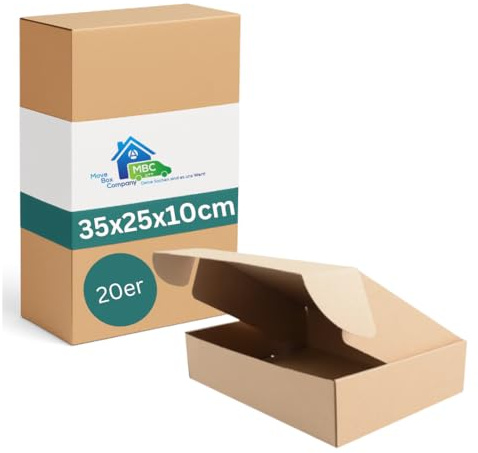 MBC 20-er Versandkarton klein, faltbar 35x25x10cm | Faltschachtel Braun | Stabil und Robust | Päckchen Recycelbar | Ideal für den Versand von kleinen Waren