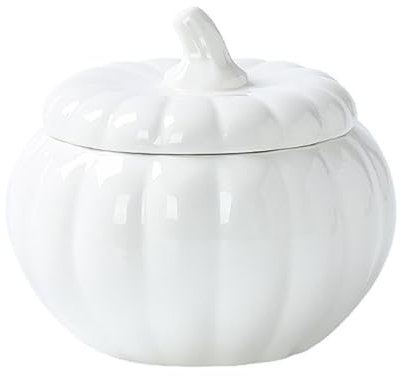 DSDGVDFBV Bianca, Zuppiera Zuppiera con Coperchio, Ciotola Portata Multiuso in Ceramica A Forma Zucca Ciotola Dessert Ciotola Zucca Carina Tazza di Zucca in Ceramica Cucina Ristorante