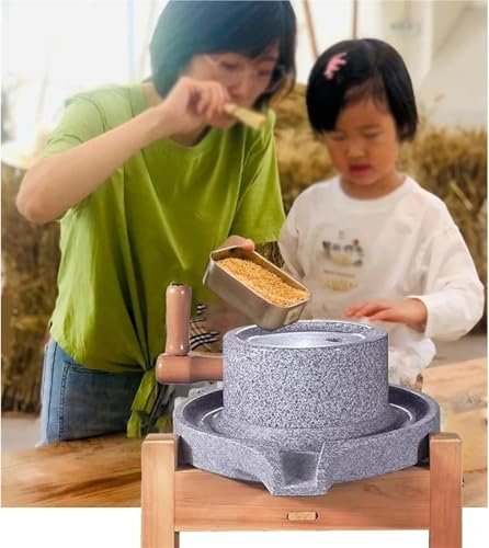 Mulino a pietra，Mulino per cereali Polverizzatore manuale di chicchi di cereali for caffè, macinacaffè for latte di soia umido/succo di mais, mulino a pietra fatto a mano da genitore-figlio)(M (22cmx3