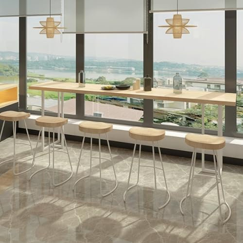 Rustikaler Bartisch aus Massivholz mit Metallsockel, Industrie-Stil, langer und schmaler Frühstückstisch, Küchentisch, Esszimmer, Couchtisch für Balkongeländer, 140 x 40 x 1 Tisch