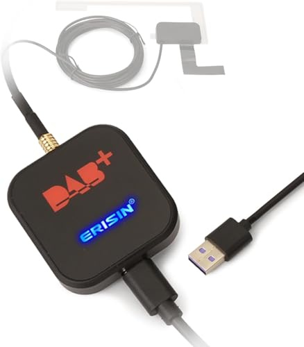 ERISIN DAB+Antenna Sintonizzatore Radio Digitale + Adattatore Amplificatore Android 10 11 12 13 14 per Auto Radio Auto