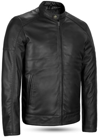 Leatherick Veste de motard en cuir noir pour homme Veste de moto durable avec fermeture éclair et poches multiples (FR/ES, Alpha/lettres, 3TG, Taille normale, Taille normale, Noir)