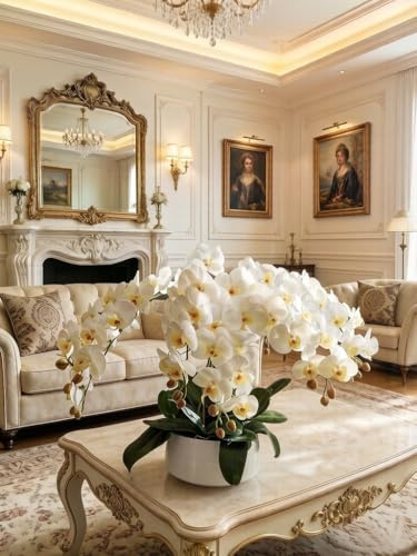 BaierSai Künstliche Phalaenopsis-Orchidee, 95 cm, 9 Köpfe, fühlt sich echt an, Latex, Blumenstiel, Pflanzen für Vase, Haus, Garten, Dekoration, Hochzeit, Party, Blumenstrauß (weiß), 2 Stück