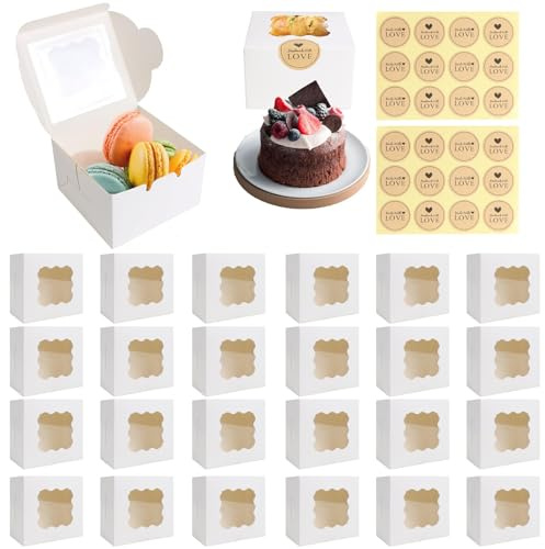 SinChic Caja Cupcakes Individual Blanca,24 PCS Embalaje Panadería Pastelería Cajas Fundas de Papel para Cupcakes para Galletas Magdalenas Cupcakes Postres Tartas