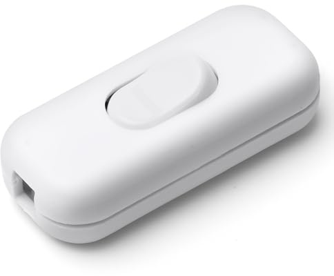AXFEE 1 Pieza Interruptor Lampara Torpedo, 6A 250V Interruptor de Alimentación en Línea, Interruptor de Cable en Línea Botón, para electrodomésticos pequeños o lámparas, Blanco