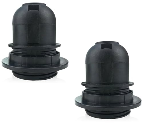 2 Pcs E27 Lamp Holder & Bulb Holder, Black Bakelite Table Lamp & Ceiling Light Fittings with Shade Ring, 10mm Threaded Entry