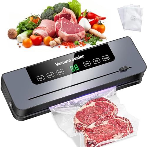 Máquina selladora al vacío,Potente sistema de conservación de alimentos compacto 5 en 1 de precisión de 90 kPa,30 bolsa de vacío, modos seco y húmedo Negro