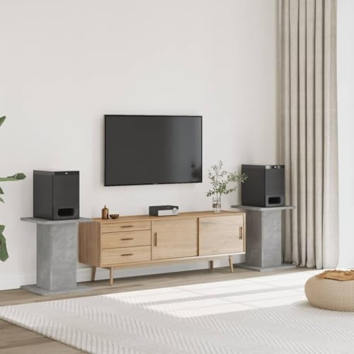 Gecheer Supporti per Altoparlanti, Stabili e Antivibrazione con Design Cavo per Riempimento Sabbia, 30x30x60 cm in Legno Multistrato, Grigio Cemento for Sistema Audio Casa, Studio e Home Theater