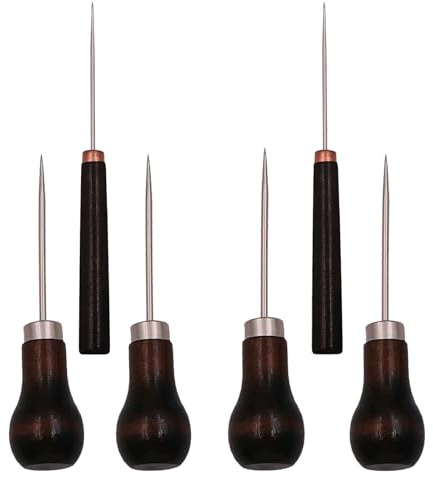 6 Pcs Tool Wooden Handle Sewing Tailors Awl Tool Gourd Shape Awl Professional Tool Punch Sharp for Leather for Sewing Crafting Leather Perforating Needle Removal
