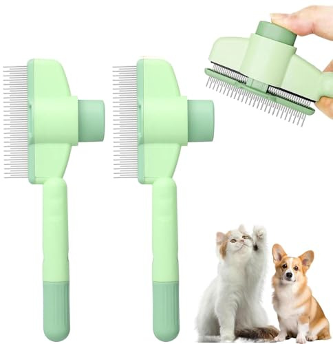 Selbstreinigender Flohkamm für Katzen,Haustier Hundebürste,Entfernt Unterwolle Hundebürste,Haustier Bürsten Katzenburste Selbstreinigend,Haar Entferner Haustierbürste Langhaar und Kurzhaar,Zupfbürste