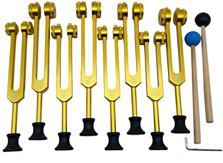 Wrtysully Stimmgabel-Set für Heilung, Klangtherapie (126,22 Hz, 136,1 Hz, 141,27 Hz, 172,06 Hz, 194,18 Hz, 210,42 Hz, 221,23 Hz) Gold