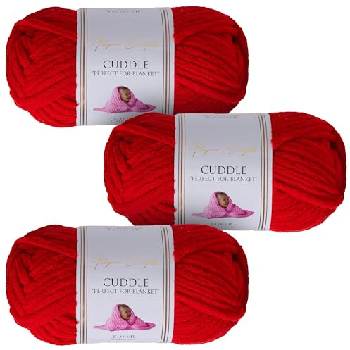 Utopia Crafts Cuddle Supertjockt Chenillegarn Röd, 100 g 60 m Nystan, Fluffigt, Mjukt & Lätt att Använda, Chunkygarn för Virkning & Stickning, Nybörjarvänligt Alternativ till Ullgarn - 3-pack
