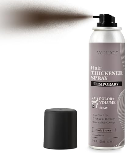 VOLLUCK Hair Thickening Fibers Spray, Temporary Colored Hair Thickener for Root Touch Up Spray, Grey Coverage Root Concealer for Women & Men, Volumizing & Thickening Natural Sweatproof Medium Brown