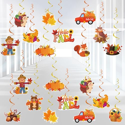 YQUQWN 48 PCS Fall Party Decorations Hanging Swirls, NO DIY Harvest Festival Decorations Autumn Party Supplies Thanksgiving Hanging Ceiling Decorations for Home Office Classroom Holiday Decoration