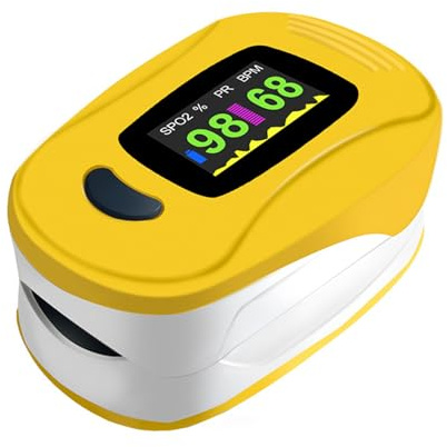 Finger Pulsoximeter Sport, SpO₂ & Pulsfrequenz Messgerät mit OLED Anzeige, Tragbar für Training, Wandern und Freizeit (Gelb, 1 Stück)