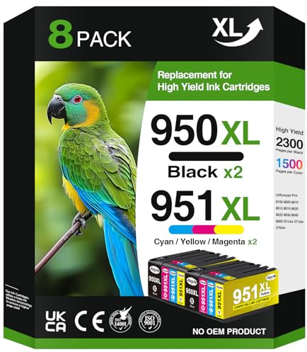 950XL 951XL Druckerpatronen für HP 950 951XL Multipack Kompatible für HP Officejet Pro 8620 8600 8610 8100 8615 8616 8625 8630 8640 8660 251dw 276dw 271dw Patronen (2 Schwarz/2 Cyan/2 Magenta/2 Gelb)