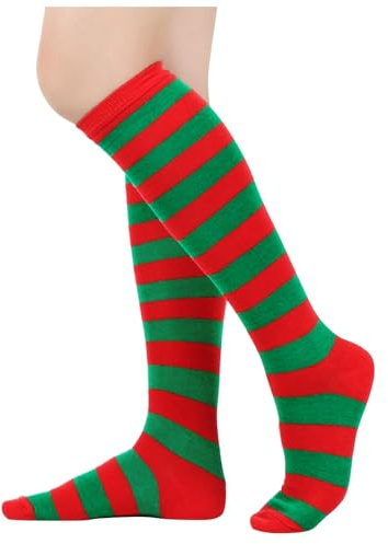 Générique Chaussette Haute de Noel Femme 1 Paire Chaussettes Lutin Collant Rayé Rouge et Blanc Bas Hautes Noel Femme Montante Jeux de Rôle, Réunions de Famille, Célébrations