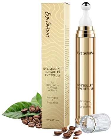 5% Koffein-Augenserum, 20ML Hyaluronsäure-Augencreme Gegen Augenringe und Schwellungen, Augenpflege, Anti-Aging-Augenserum mit 360°-Massageball（20）