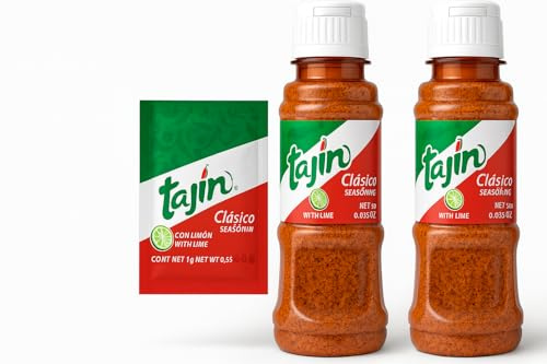 Tajin 142g Pack of 2 with Sachet – Tajin Chilli and Lime Seasoning | Clasico Mexican Seasoning with Lime 142g | Authentic Mexican Seasoning for Fruit, Snacks & Cocktail Rims