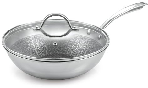 Tescoma 780569 Wok 28cm inox antiaderente, coperchio vetro, induzione