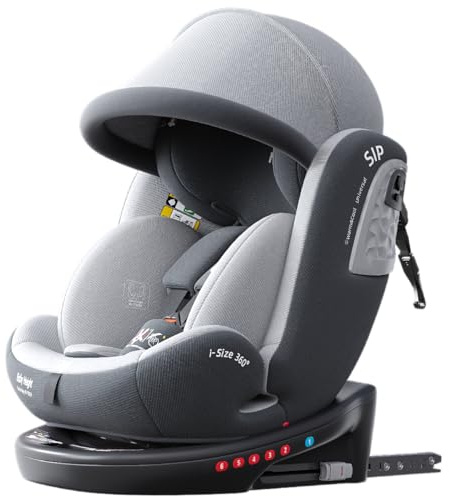 Heekin i-Size-Kindersitz – 360° drehbarer ISOFIX Autositz mit Top-Tether & Sonnendach für 0-12 Jahre (40-150 cm), Gruppe 0/1/2/3 – Grau