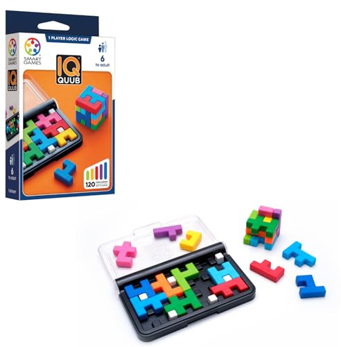 SmartGames IQ Quub – 2-in-1 Travel Logic Puzzle & 3D Cube Building Game with Soft Touch Pieces, 120 Challenges, STEM Brain Teaser for Kids and Adults, Ages 6 - Adult