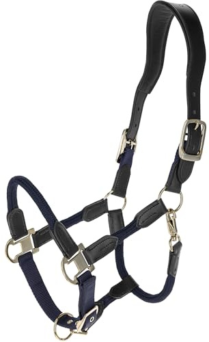 Covalliero - Halfter Cordano Deluxe FS26 – Robustes Halfter für Pferde – optimale Passform – Pferdehalfter mit Karabinerhaken & Leder-Genickriemen – Dunkelblau (Dark Navy) – Warmblut